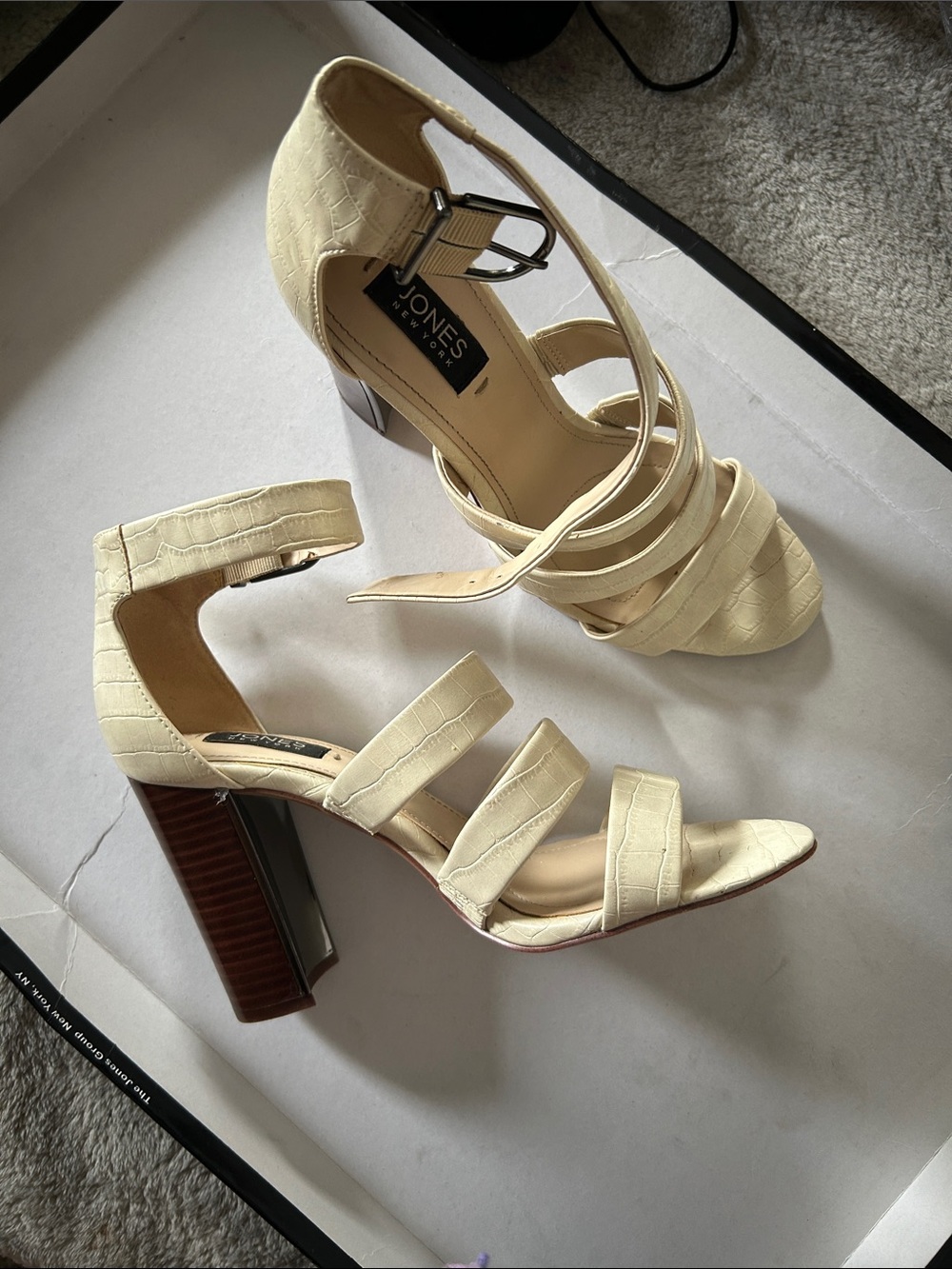 Jones New York Ivory Strappy Block Heel Sandals
